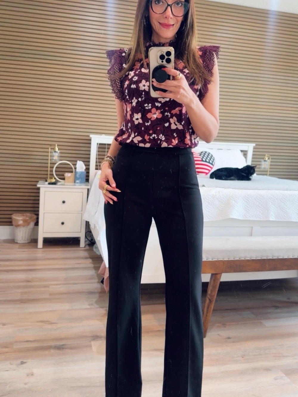 Adrienne Vittadini Plum Floral Lace Cap-Sleeve Top